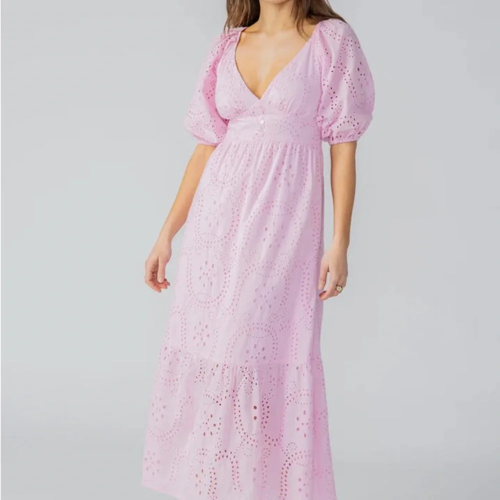 Sanctuary Ruffle Puff Sleeve‎ Eyelet Maxi Dress Pink Size 10 NWOT